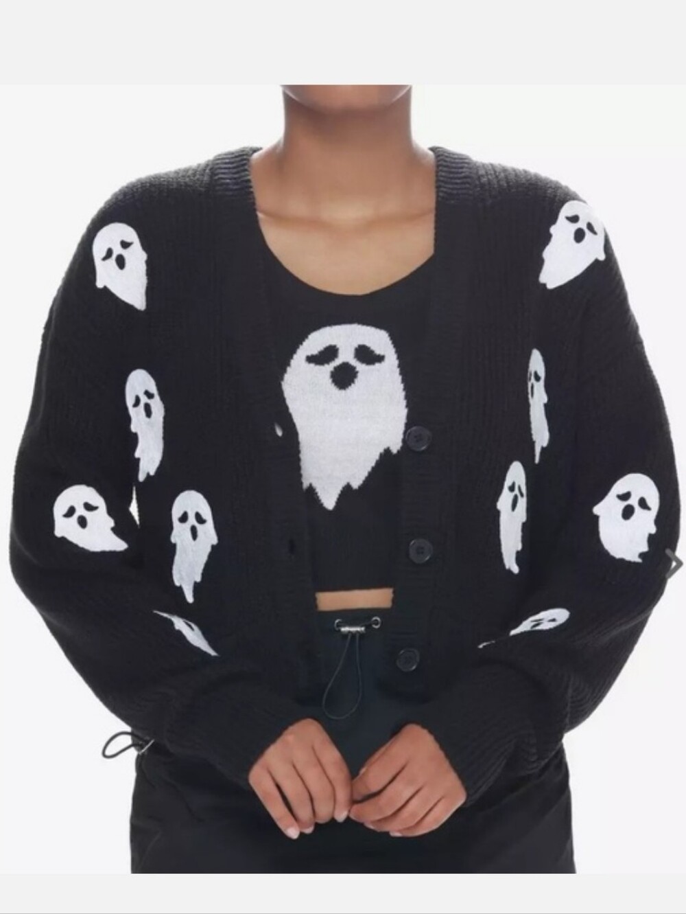 👻 Sweet Society Hot Topic Ghost Cropped Knit Cardigan Sweater Size Large 👻